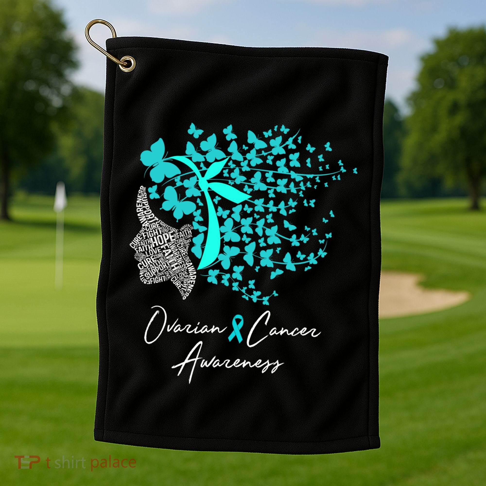 Ovarian Cancer Awareness Teal Butterflies Gift Golf Towel