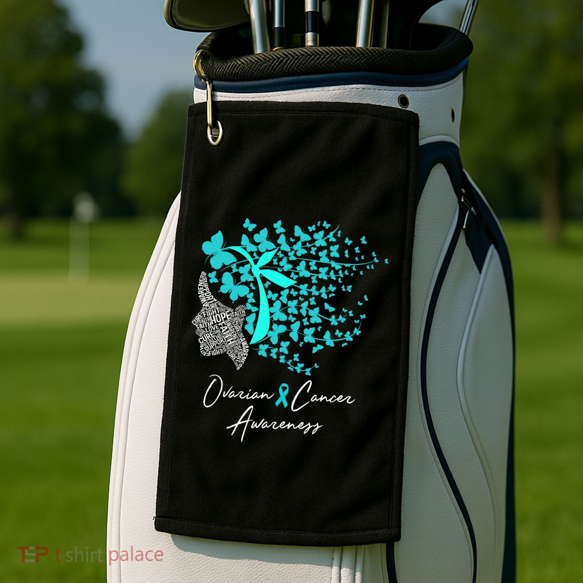 Ovarian Cancer Awareness Teal Butterflies Gift Golf Towel