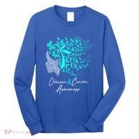 Ovarian Cancer Awareness Teal Butterflies Gift Long Sleeve Shirt thumb 0