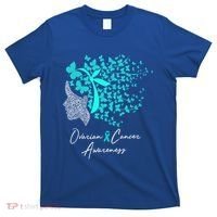 Ovarian Cancer Awareness Teal Butterflies Gift T-Shirt thumb 0