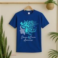 Ovarian Cancer Awareness Teal Butterflies Gift T-Shirt thumb 2