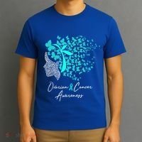 Ovarian Cancer Awareness Teal Butterflies Gift T-Shirt thumb 3