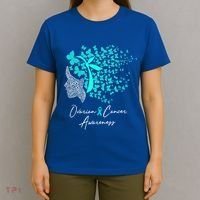 Ovarian Cancer Awareness Teal Butterflies Gift T-Shirt thumb 4