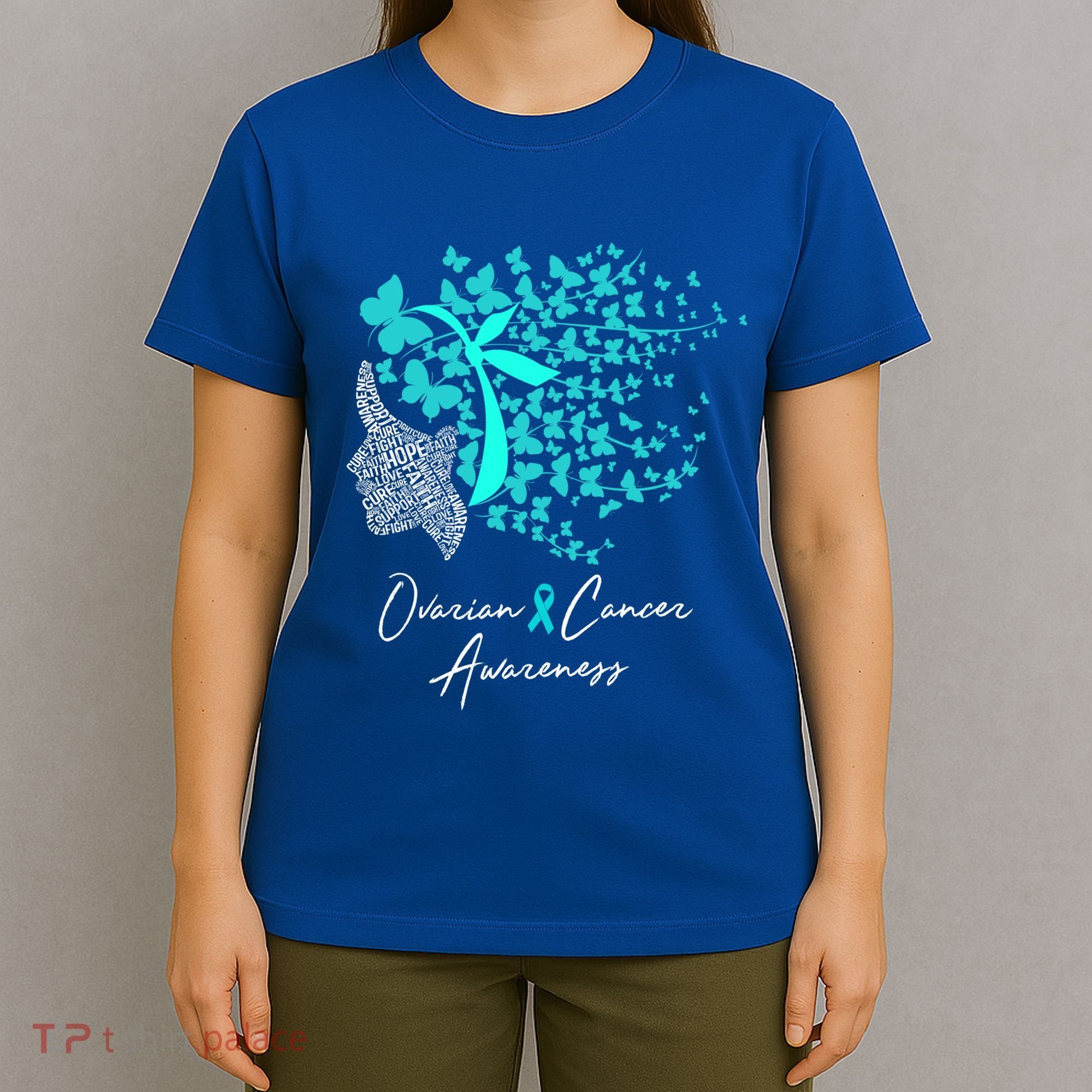 Ovarian Cancer Awareness Teal Butterflies Gift T-Shirt