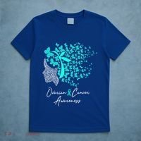 Ovarian Cancer Awareness Teal Butterflies Gift T-Shirt thumb 5