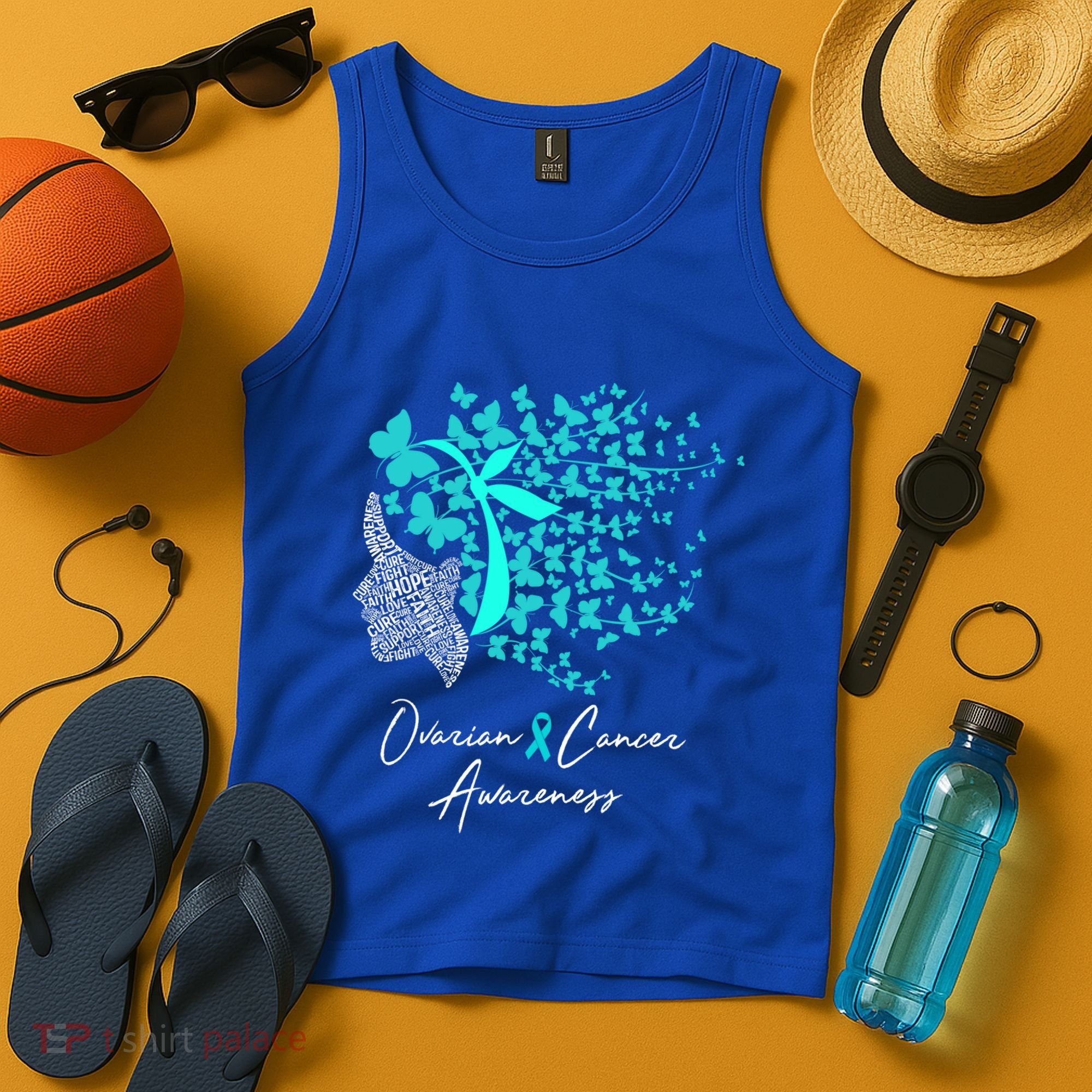 Ovarian Cancer Awareness Teal Butterflies Gift Tank Top