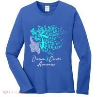 Ovarian Cancer Awareness Teal Butterflies Gift Women's Long Sleeve Shirt thumb 0
