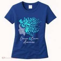 Ovarian Cancer Awareness Teal Butterflies Gift Women's T-Shirt thumb 0