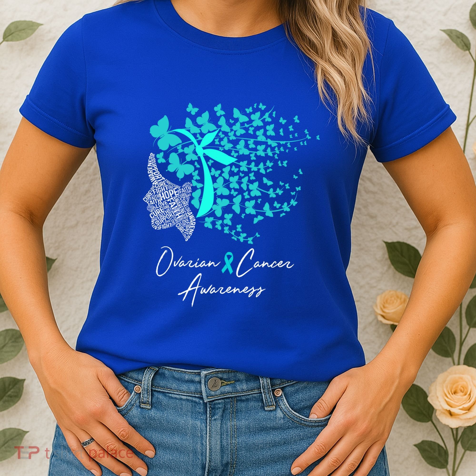 Ovarian Cancer Awareness Teal Butterflies Gift Women's T-Shirt