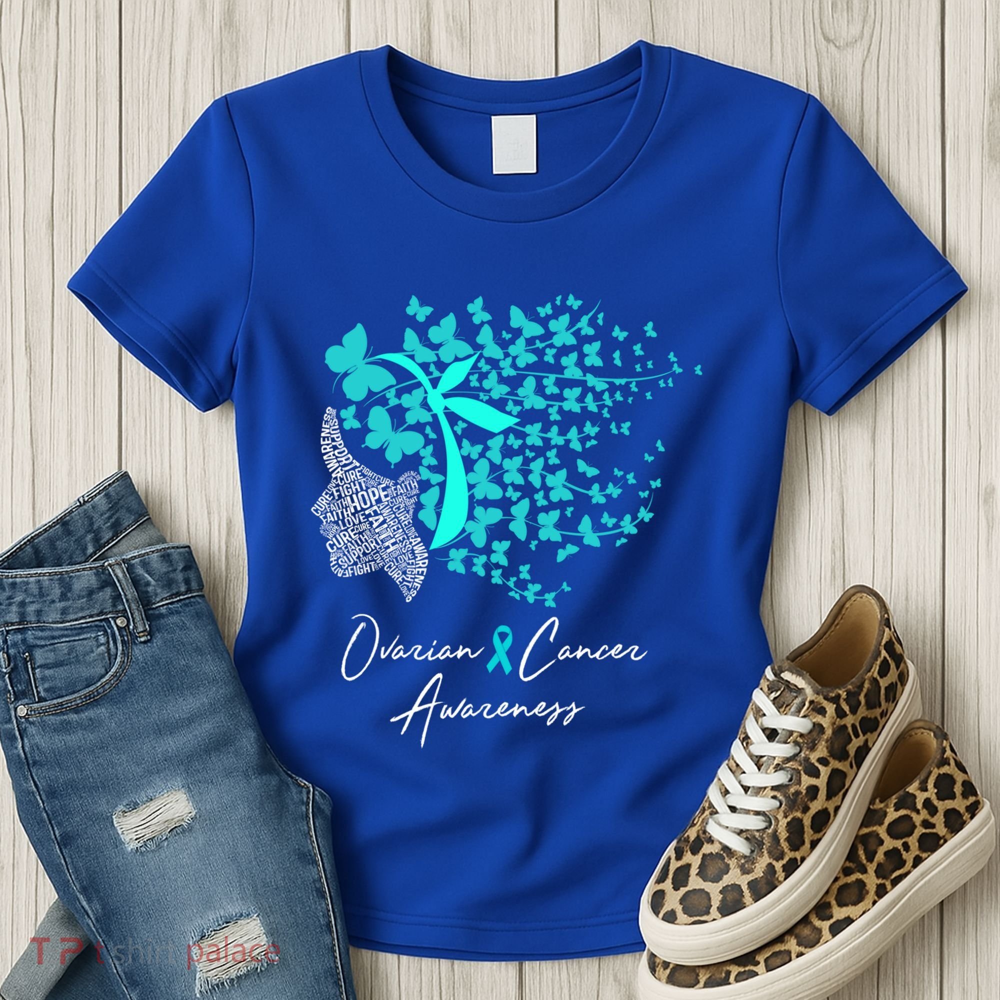 Ovarian Cancer Awareness Teal Butterflies Gift Women's T-Shirt
