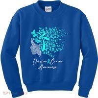 Ovarian Cancer Awareness Teal Butterflies Gift Kids Sweatshirt thumb 0
