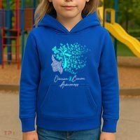 Ovarian Cancer Awareness Teal Butterflies Gift Kids Hoodie thumb 3
