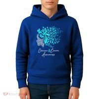 Ovarian Cancer Awareness Teal Butterflies Gift Kids Hoodie thumb 4