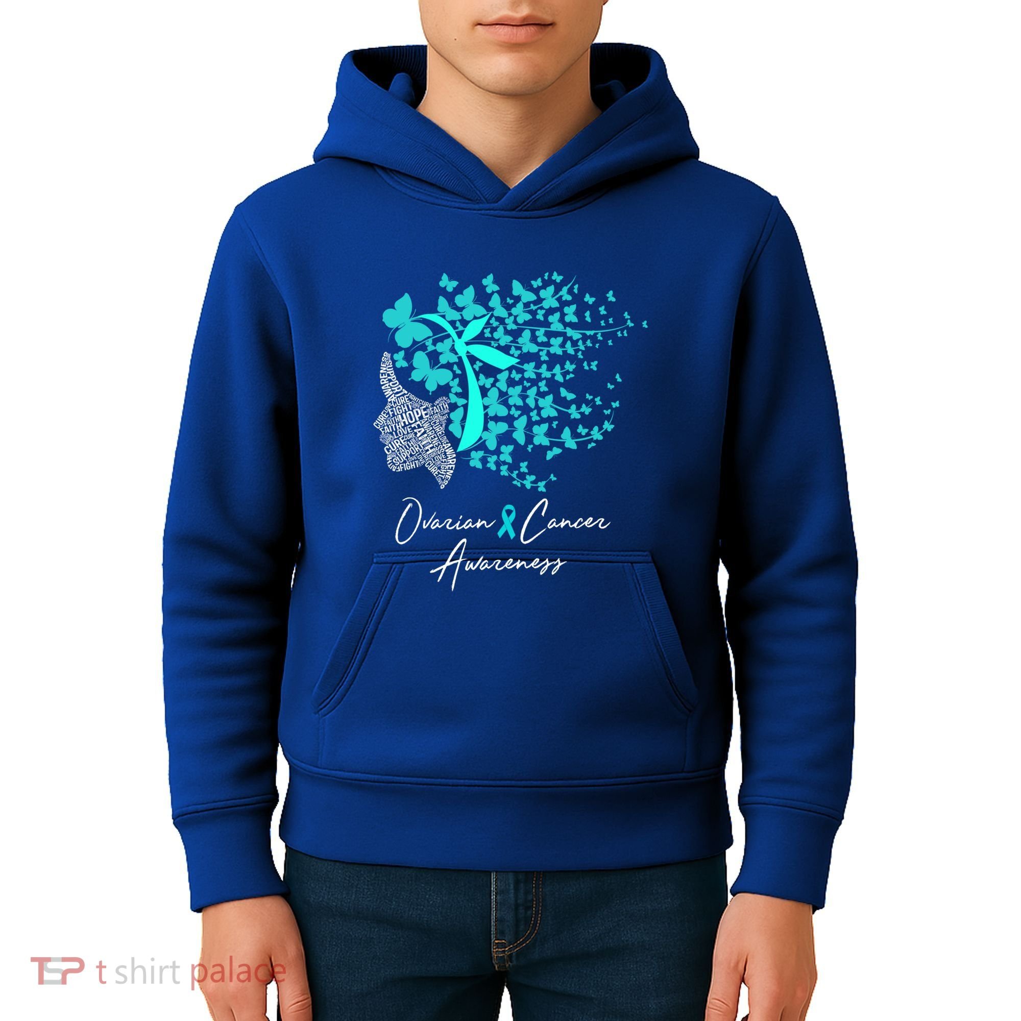 Ovarian Cancer Awareness Teal Butterflies Gift Kids Hoodie