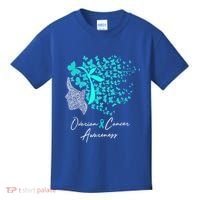 Ovarian Cancer Awareness Teal Butterflies Gift Kids T-Shirt thumb 0