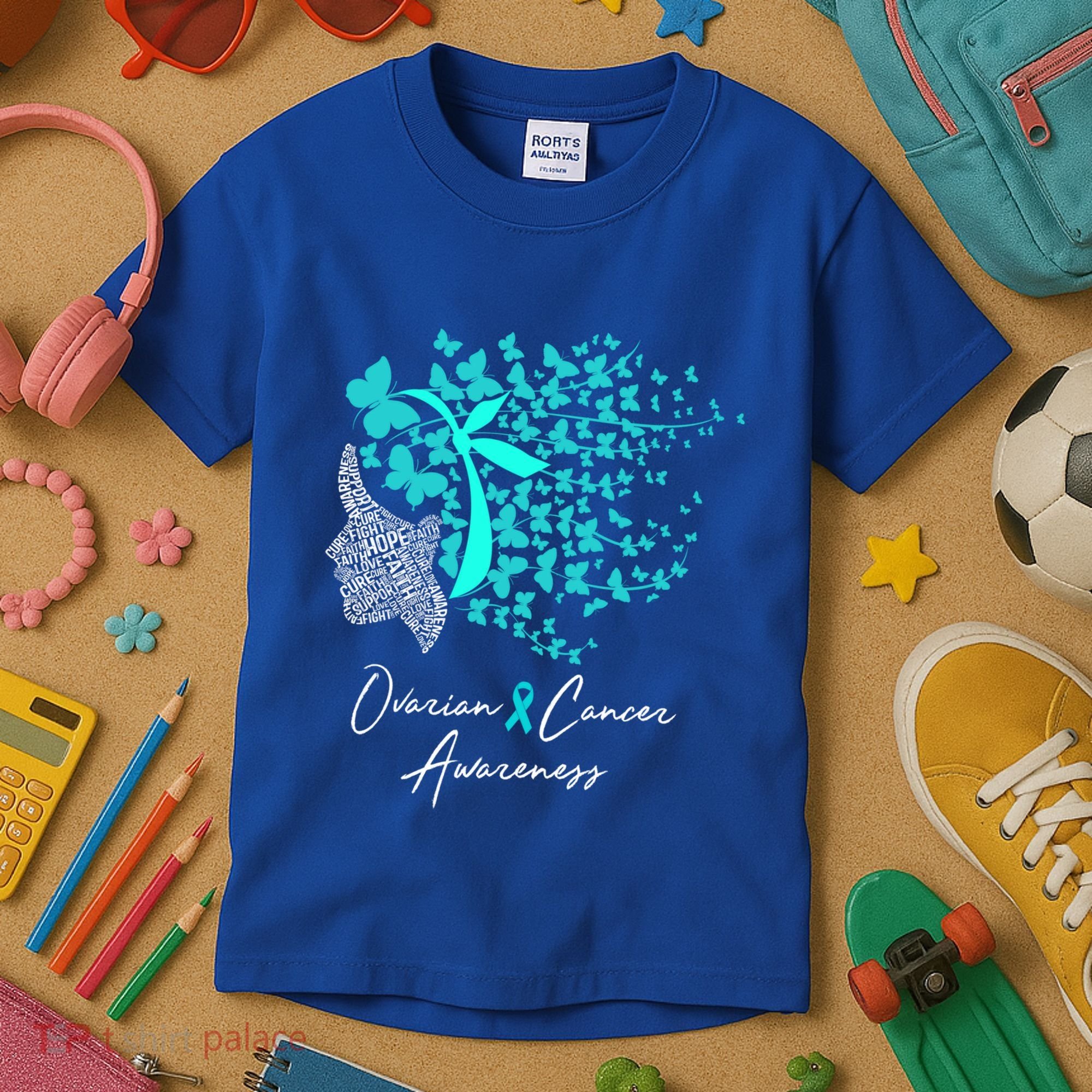 Ovarian Cancer Awareness Teal Butterflies Gift Kids T-Shirt