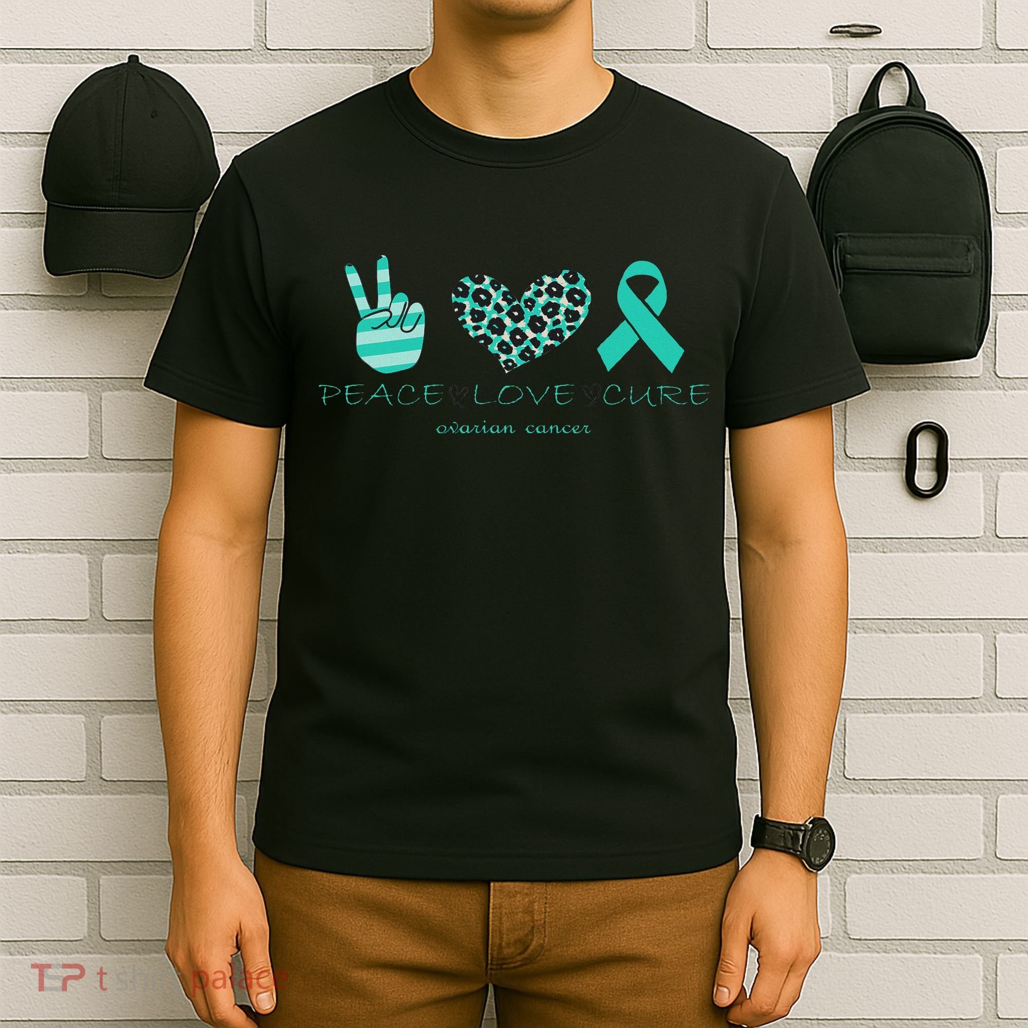Ovarian Cancer Awareness Peace Love Cure Ovarian Cancer Awar T-Shirt