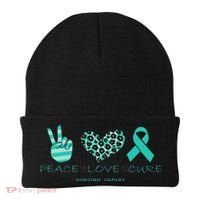 Ovarian Cancer Awareness Peace Love Cure Ovarian Cancer Awar Beanie thumb 0
