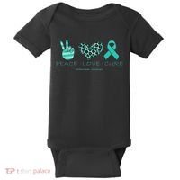 Ovarian Cancer Awareness Peace Love Cure Ovarian Cancer Awar Baby Bodysuit thumb 0