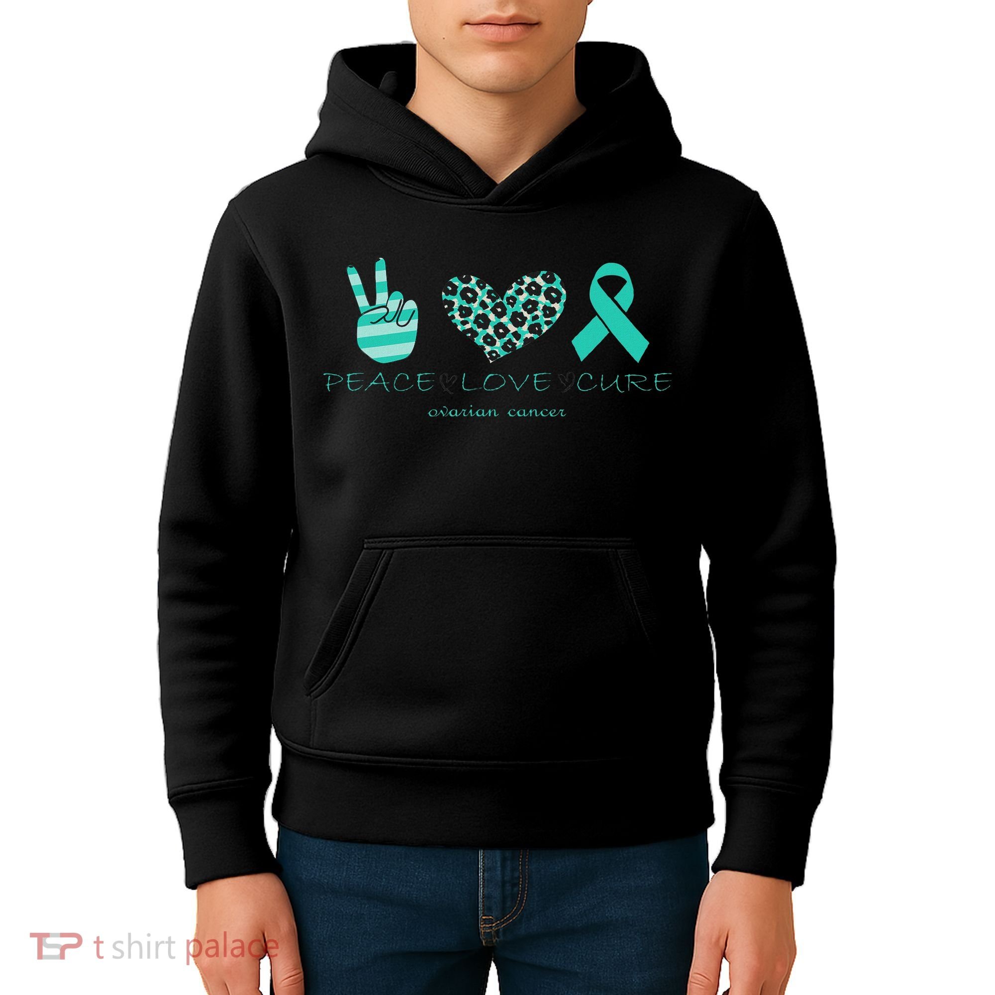 Ovarian Cancer Awareness Peace Love Cure Ovarian Cancer Awar Kids Hoodie
