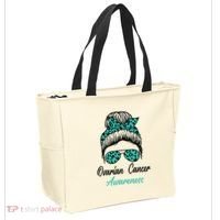 Ovarian Cancer Awareness Messy Bun Support Women Tote Bag thumb 2
