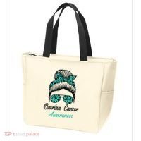 Ovarian Cancer Awareness Messy Bun Support Women Tote Bag thumb 3