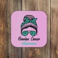 Ovarian Cancer Awareness Messy Bun Support Women Coaster thumb 0