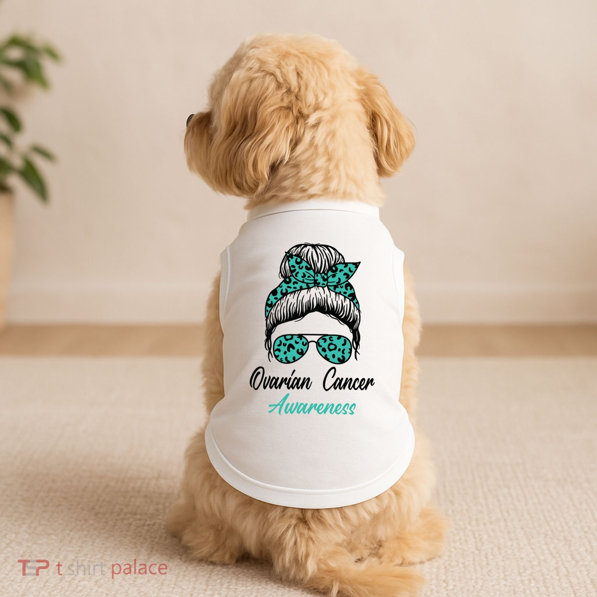 Ovarian Cancer Awareness Messy Bun Support Women Doggie Tank