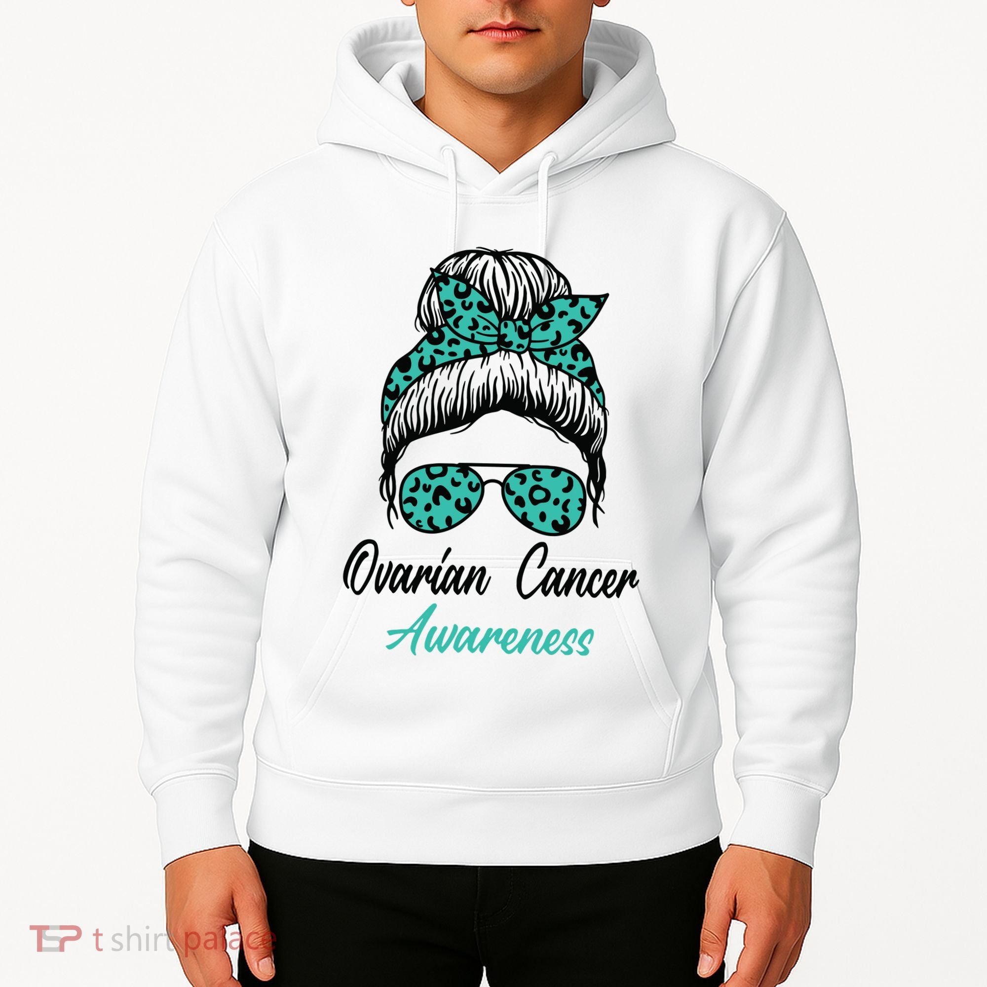 Ovarian Cancer Awareness Messy Bun Support Women Hoodie