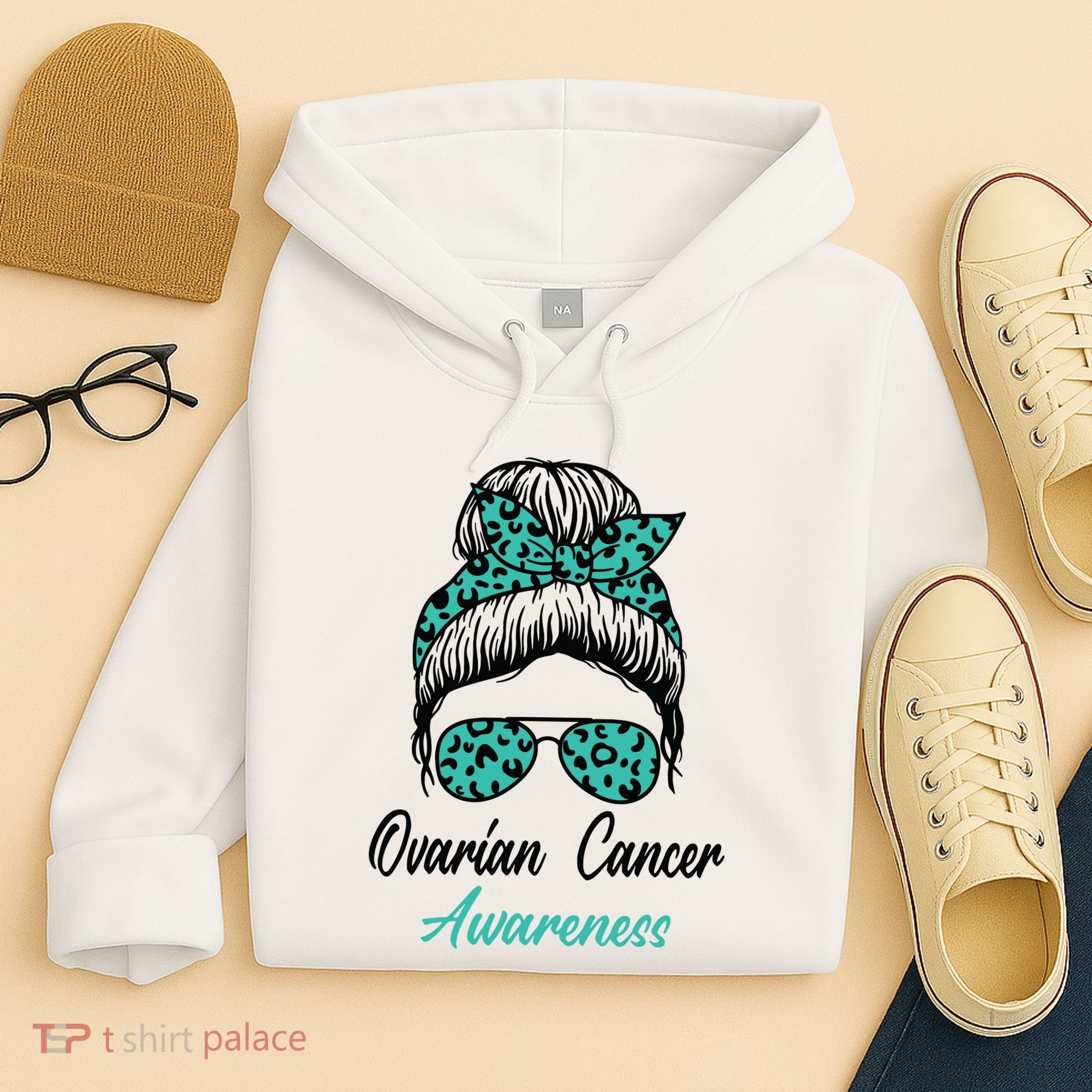 Ovarian Cancer Awareness Messy Bun Support Women Hoodie