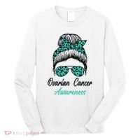 Ovarian Cancer Awareness Messy Bun Support Women Long Sleeve Shirt thumb 0