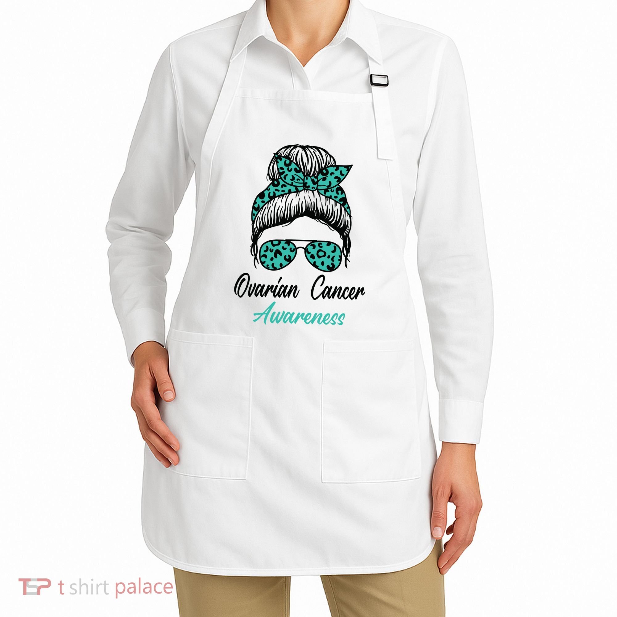 Ovarian Cancer Awareness Messy Bun Support Women Apron
