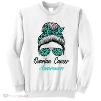 Ovarian Cancer Awareness Messy Bun Support Women Sweatshirt thumb 0