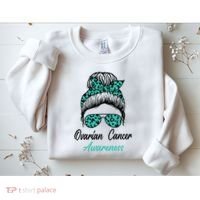 Ovarian Cancer Awareness Messy Bun Support Women Sweatshirt thumb 2