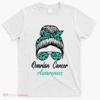 Ovarian Cancer Awareness Messy Bun Support Women T-Shirt thumb 0