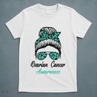 Ovarian Cancer Awareness Messy Bun Support Women T-Shirt thumb 5