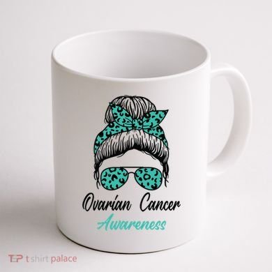 Ovarian Cancer Awareness Messy Bun Support Women Coffee Mug back