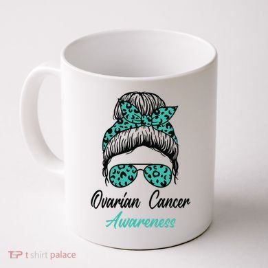Ovarian Cancer Awareness Messy Bun Support Women Coffee Mug
