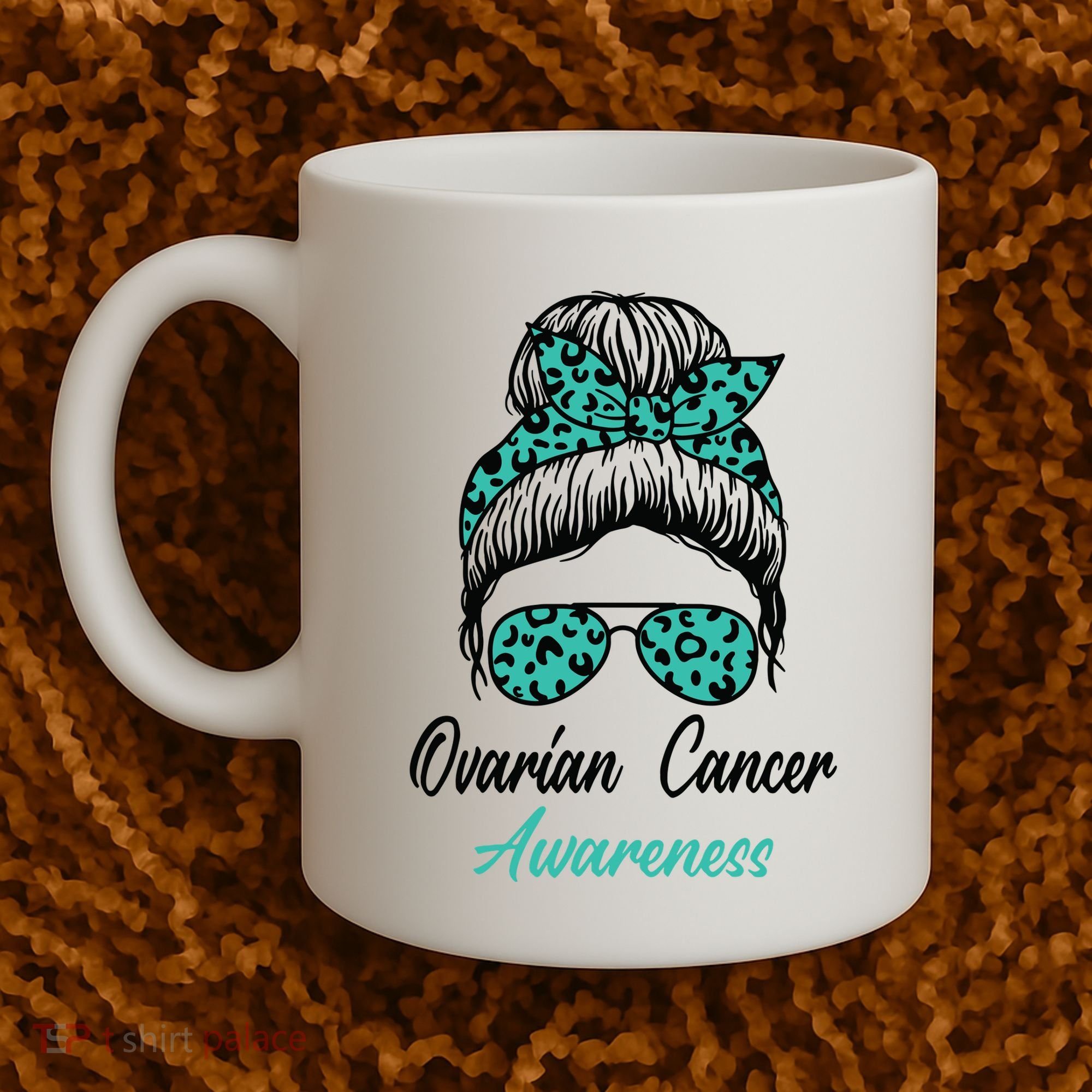 Ovarian Cancer Awareness Messy Bun Support Women Coffee Mug
