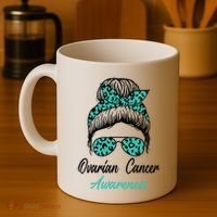 Ovarian Cancer Awareness Messy Bun Support Women Coffee Mug thumb 4