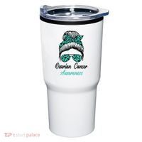 Ovarian Cancer Awareness Messy Bun Support Women Tumbler thumb 0