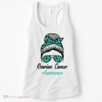 Ovarian Cancer Awareness Messy Bun Support Women Women's Tank Top thumb 0