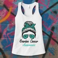 Ovarian Cancer Awareness Messy Bun Support Women Women's Tank Top thumb 3