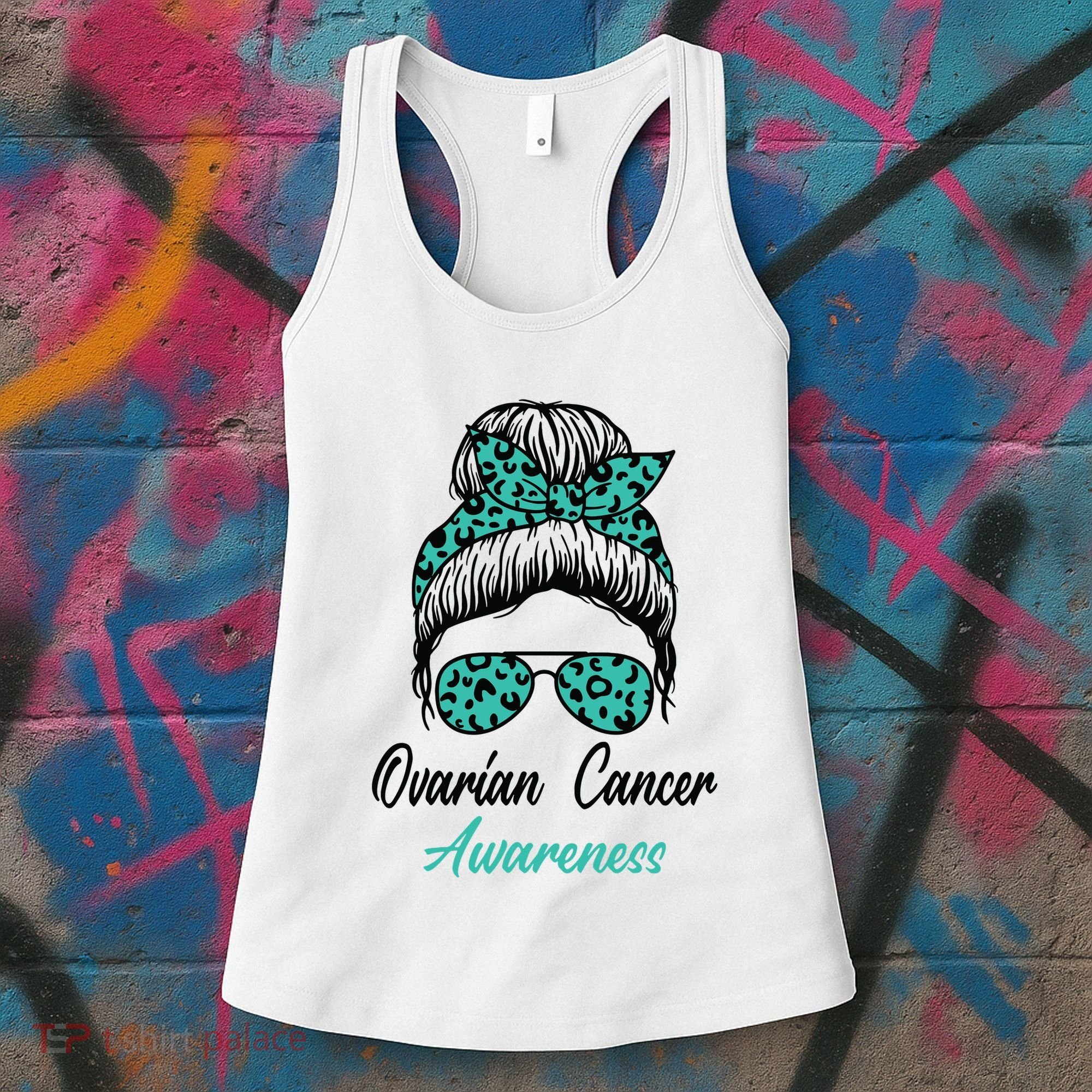 Ovarian Cancer Awareness Messy Bun Support Women Women's Tank Top