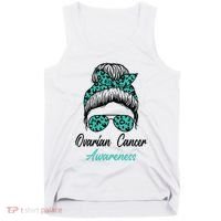 Ovarian Cancer Awareness Messy Bun Support Women Tank Top thumb 0