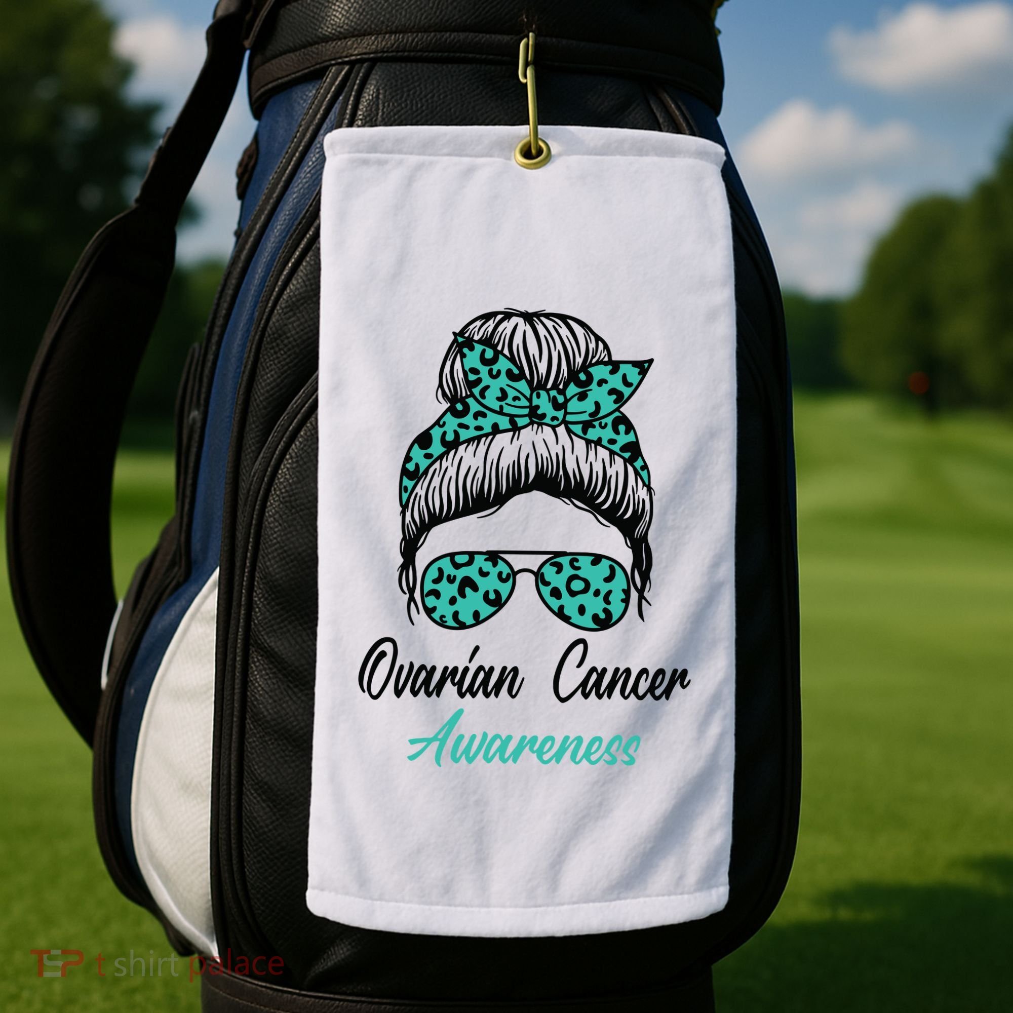 Ovarian Cancer Awareness Messy Bun Support Women Golf Towel