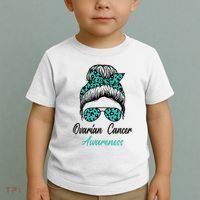 Ovarian Cancer Awareness Messy Bun Support Women Toddler T-Shirt thumb 2