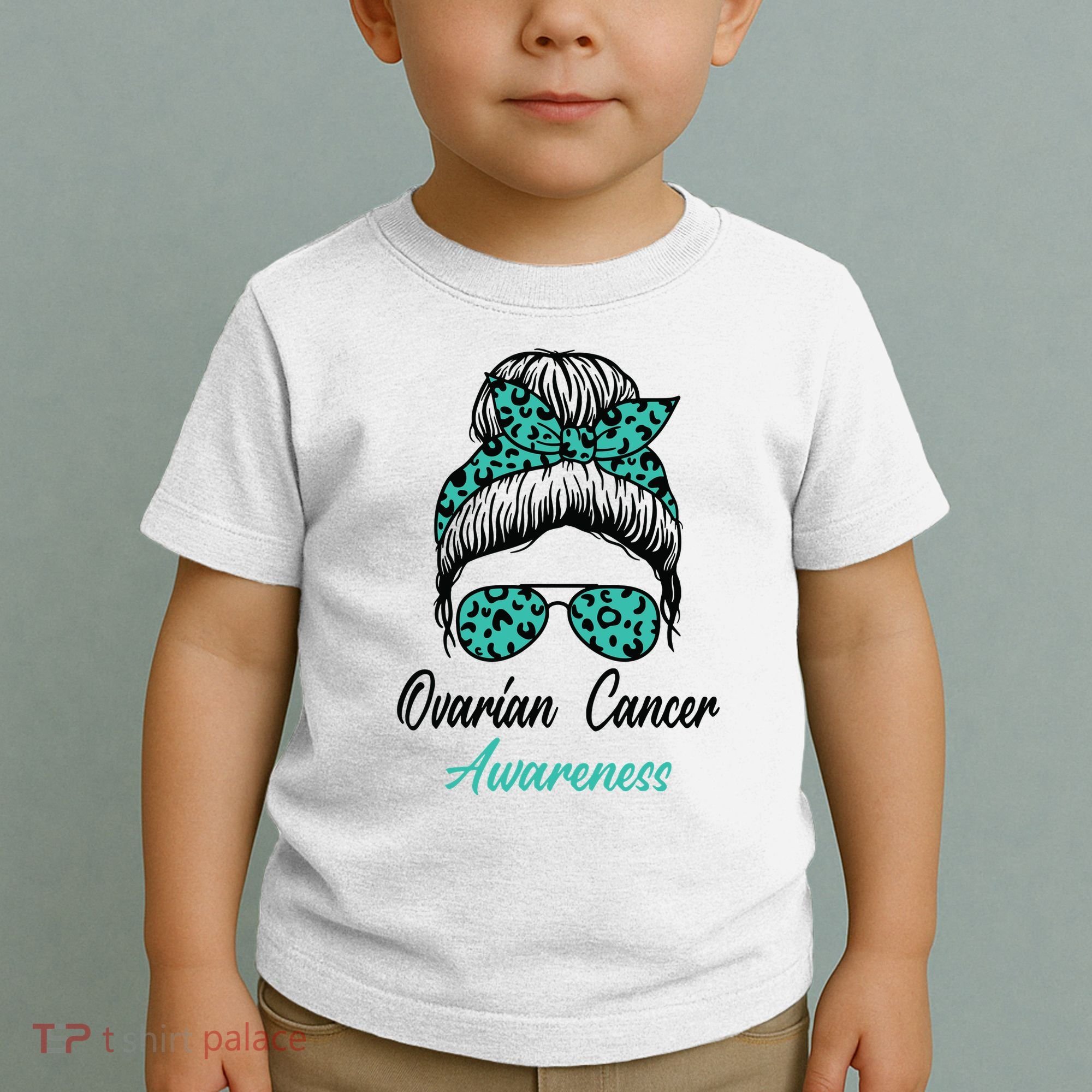 Ovarian Cancer Awareness Messy Bun Support Women Toddler T-Shirt