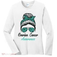 Ovarian Cancer Awareness Messy Bun Support Women Women's Long Sleeve Shirt thumb 0
