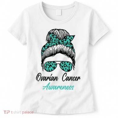 Ovarian Cancer Awareness Messy Bun Support Women Women's T-Shirt